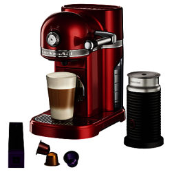 Nespresso Artisan Coffee Machine with Aeroccino by KitchenAid Candy Apple Red